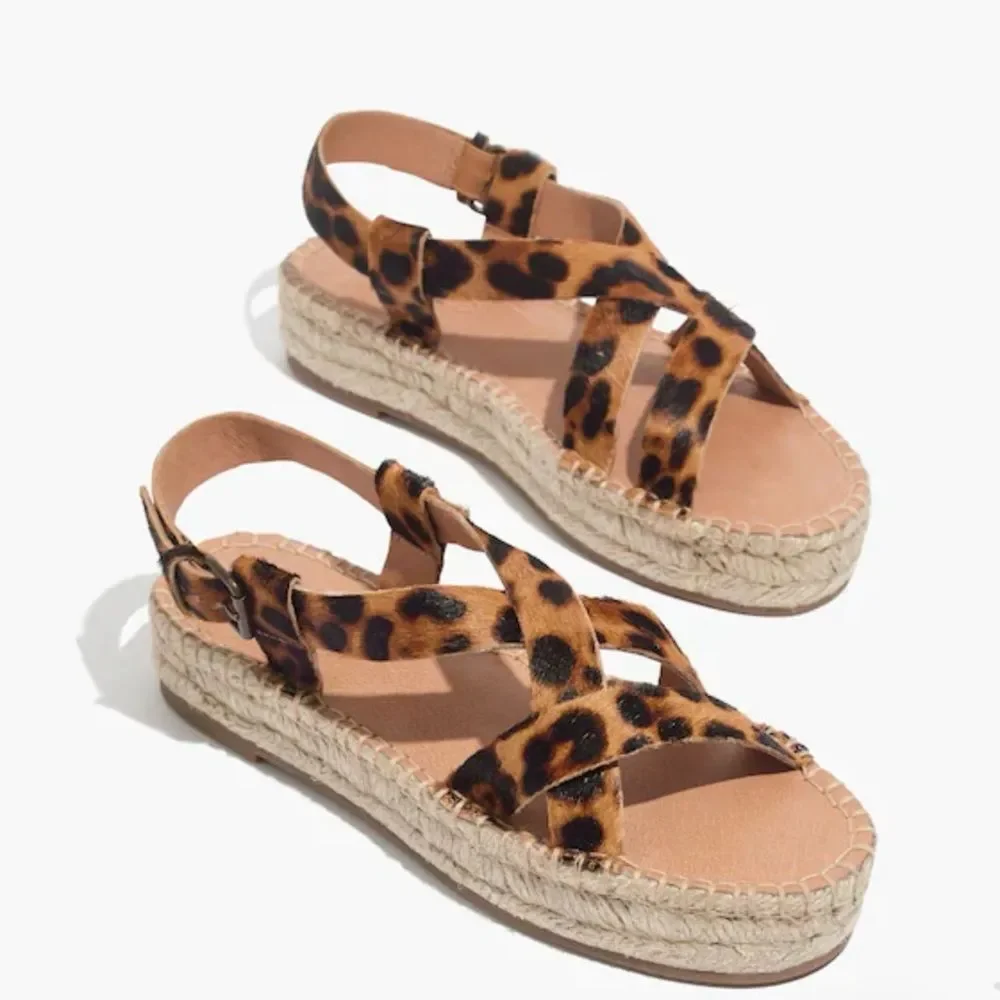 🛍️ Madewell Malia Espadrille Leather Upper Calf Hair Leopard Sandals size 9.5